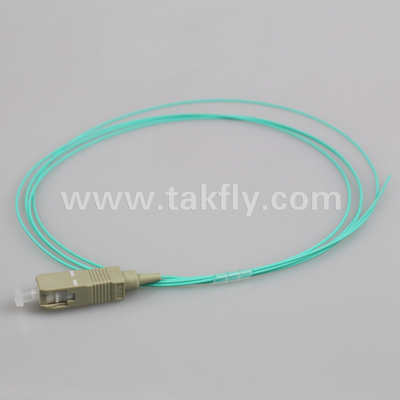 SC UPC 0.9mm SX OM3 Pigtail de fibra óptica 1.5M con pérdida de retorno alta UPC SM≥50dB y baja pérdida de interlación ≤0.3dB