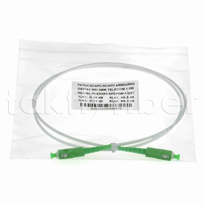 EN50575 CPR Certificado SC APC Cordón de parches de fibra óptica Blindado Parche de fibra óptica Ledes Simplex 3,0 mm LSZH chaqueta blanca