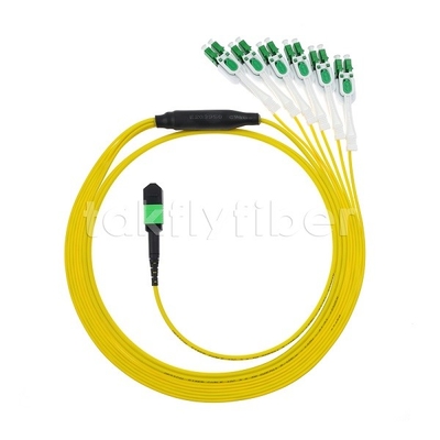 12F MPO-6x LC APC DX Uniboot SM Cordón de parche de fibra óptica con manga de níquel de 3,0 mm de diámetro