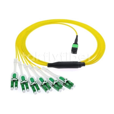 12F MPO-6x LC APC DX Uniboot SM Cordón de parche de fibra óptica con manga de níquel de 3,0 mm de diámetro