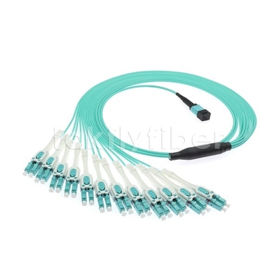 24 F MPO-LC Uniboot OM3 Cordón de parche de fibra 12x LC DX Perfecto para redes grandes