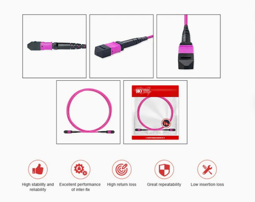 Cordón de parches de fibra óptica de 12 fibras MPO/MTP flexible -20C-70C para diferentes entornos
