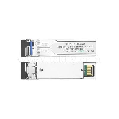 Transceptor óptico bidireccional SFP 1,25 gbps 20km LC Reach Tx1310nm/Rx1550nm para centro de datos FTTX