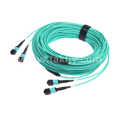 24 fibras 2x12F MPO MTP - 2x12F MPO MTP Macho Hembra OM3 OM4 Cable de conexión de fibra óptica multimodo / Cable de conexión de fibra óptica / Cable de ruptura óptica / Cable troncal de fibra óptica / Cable de abanico de fibra óptica