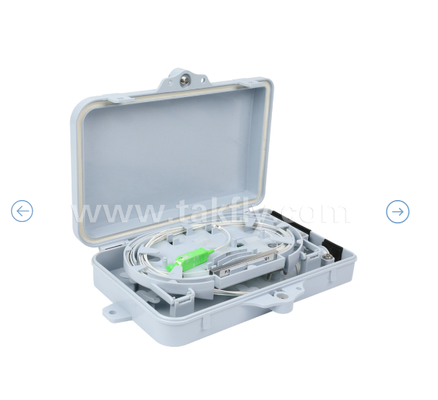 Caja de terminación de fibra óptica FTKS-1805-04A, 4 SC/APC SM SX Adaptador, Pigtail instalado, FTTH FTTx Splicing Distribution Splitting Storage Cable Management Enclosure Montado en la pared