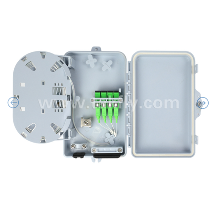 Caja de terminación de fibra óptica FTKS-1805-04A, 4 SC/APC SM SX Adaptador, Pigtail instalado, FTTH FTTx Splicing Distribution Splitting Storage Cable Management Enclosure Montado en la pared