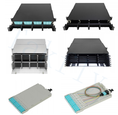 1U / 2U / 4U Panel de parche de cassette MPO de alta densidad Modulos MPO a cassette LC de montaje en bastidor, fácil de enchufar, adaptadores LC precargados para aplicaciones de centro de datos y SAN / LAN