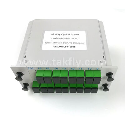 Divisor PLC LGX Box: tamaño estandarizado para 1×2 a 2×64, compatible con conectores SC/LC