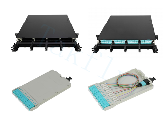 1U 144C Panel de parches MPO de alta densidad   12 casetes, MPO a conversión LC, pre-terminado para SAN / LAN / centro de datos