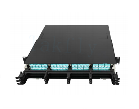 1U 144C Panel de parches MPO de alta densidad   12 casetes, MPO a conversión LC, pre-terminado para SAN / LAN / centro de datos