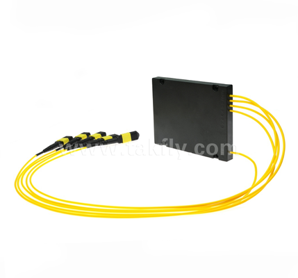 Divisor PLC SM MPO/MTP 1×4: modo único, configuración 1×4, entrada MPO a salida MPO, baja pérdida de inserción (≤7,2 dB), para cableado de centros de datos de alta densidad, sistemas preterminados y distribución FTTx