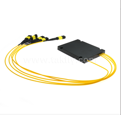 Divisor PLC SM MPO/MTP 1×4: modo único, configuración 1×4, entrada MPO a salida MPO, baja pérdida de inserción (≤7,2 dB), para cableado de centros de datos de alta densidad, sistemas preterminados y distribución FTTx
