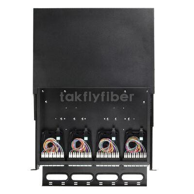 Panel de parches deslizantes Takfly 1U / 2U MTP / MPO de alta densidad de conexión y reproducción a la cinta LC para hasta 192 fibras
