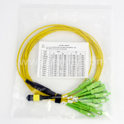 MPO MTP Cordón de parche de fibra múltiple de alta densidad 8/12/24 núcleos, baja pérdida, 500 ciclos de apareamiento, conforme con IEC y TIA