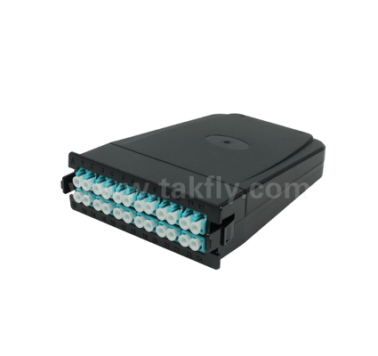 Módulo de casete preterminado MPO/MTP a LC: 12 o 24 núcleos, panel frontal dúplex LC, adaptadores traseros MPO dobles, Plug-and-Play para cableado de centro de datos de alta densidad