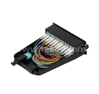 Módulo de casete preterminado MPO/MTP a LC: 12 o 24 núcleos, panel frontal dúplex LC, adaptadores traseros MPO dobles, Plug-and-Play para cableado de centro de datos de alta densidad
