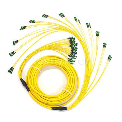 Amfenol 288 fibras personalizadas 0.35dB Pérdida máxima de inserción de modo único OS2 MPO cable troncal para centro de datos
