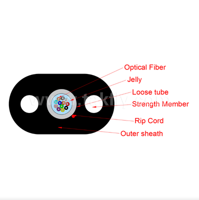 GYFXTBY FTTH cable de caída plana para interiores y exteriores de 12 núcleos, bloqueado por agua y reforzado con FRP para redes de acceso