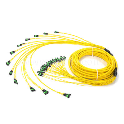 Amfenol 288 fibras personalizadas 0.35dB Pérdida máxima de inserción de modo único OS2 MPO cable troncal para centro de datos