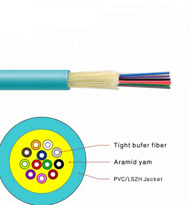 Cable de distribución interior de la fibra de la base del cable óptico 24 de OM3 Aqua Jacket Tight Buffer Fiber
