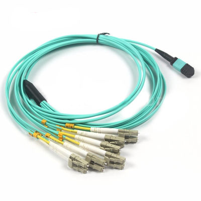 Cable óptico del Fanout de Mtp de la base del LC OM3 12 del Fanout de la fibra de MPO MTP 10 metros