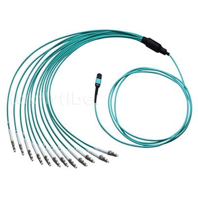 Cable óptico del remiendo del cable 50/125 óptico del desbloqueo de las fibras del duplex OM4 12 de MPO LC