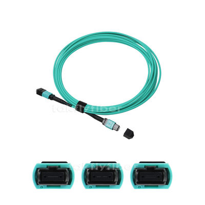 OM3 8/12/24 quita el corazón al cable de fribra óptica de MPO MTP, 3.0m m, milímetro 50/125, aguamarina