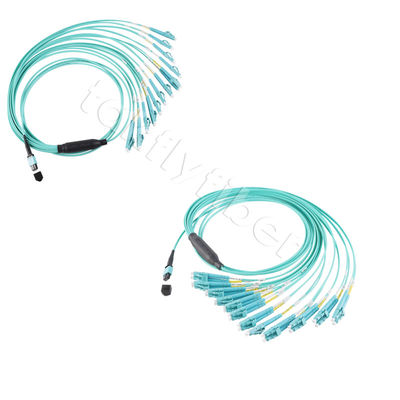 24 núcleos Cordón de parche de fibra óptica MPO MTP Cable 12LC DX OM3 Fanout Cordón de parche para LAN y WAN