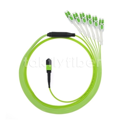 12F MPO 6 al cable del remiendo de la fibra óptica del LC DX Uniboot OM5, chaqueta del verde lima LSZH