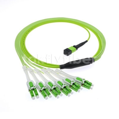 12F MPO 6 al cable del remiendo de la fibra óptica del LC DX Uniboot OM5, chaqueta del verde lima LSZH