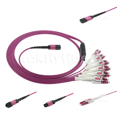 Cable 8 12 del cordón de remiendo de la fibra óptica MTP MPO 24 bases OM3 OM4