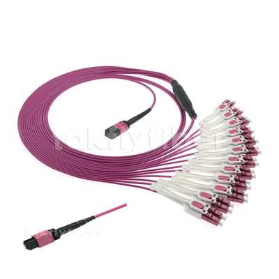 24 cordones de remiendo con varios modos de funcionamiento de la fibra OM4 del cable de fribra óptica MPO de los corazones