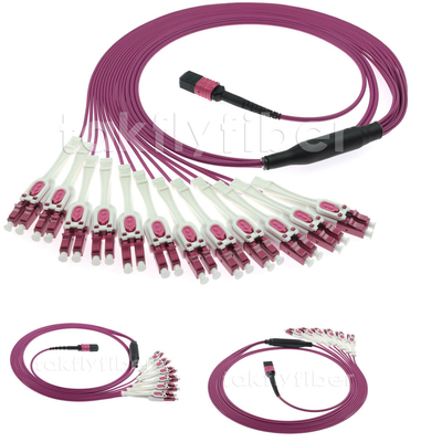 24 cordones de remiendo con varios modos de funcionamiento de la fibra OM4 del cable de fribra óptica MPO de los corazones