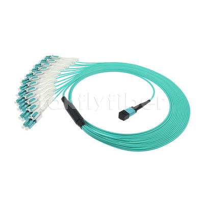 24 núcleos Cordón de parche de fibra óptica MPO MTP Cable 12LC DX OM3 Fanout Cordón de parche para LAN y WAN