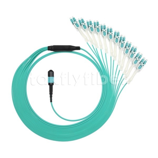 24 F MPO-LC Uniboot OM3 Cordón de parche de fibra 12x LC DX Perfecto para redes grandes