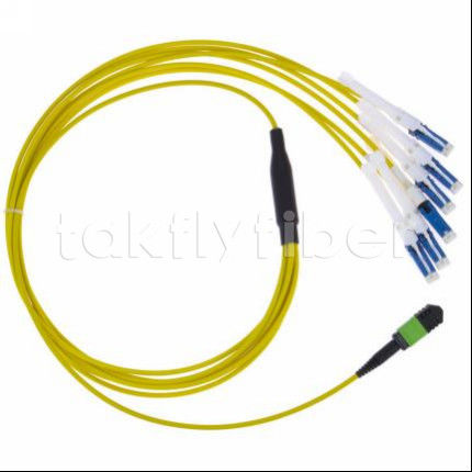 Cable de conexión de fibra óptica MPO-CS duradero con pérdida de inserción ≤0.3dB y diámetro de fibra de 50/125 para redes de telecomunicaciones