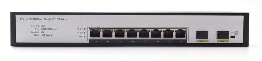 DF-2F-8GP 2-puerto 10/100/1000Mbps 8 + 2 puertos de fibra de enlace ascendente Gigabit Poe Switch de red