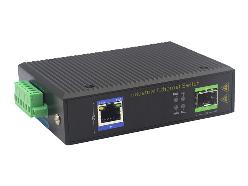 Interruptor industrial Gigabit POE con 1 puerto SFP y montaje DIN-Rail