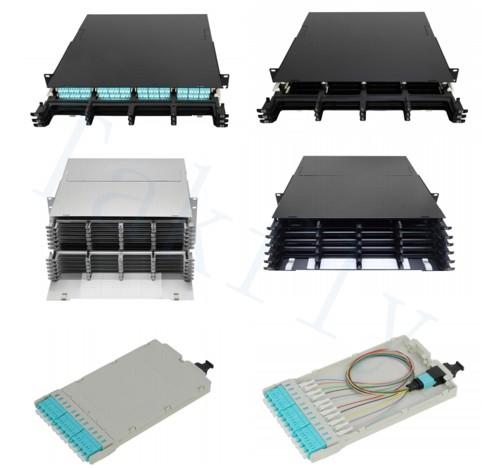 1U / 2U / 4U Panel de parche de cassette MPO de alta densidad Modulos MPO a cassette LC de montaje en bastidor, fácil de enchufar, adaptadores LC precargados para aplicaciones de centro de datos y SAN / LAN