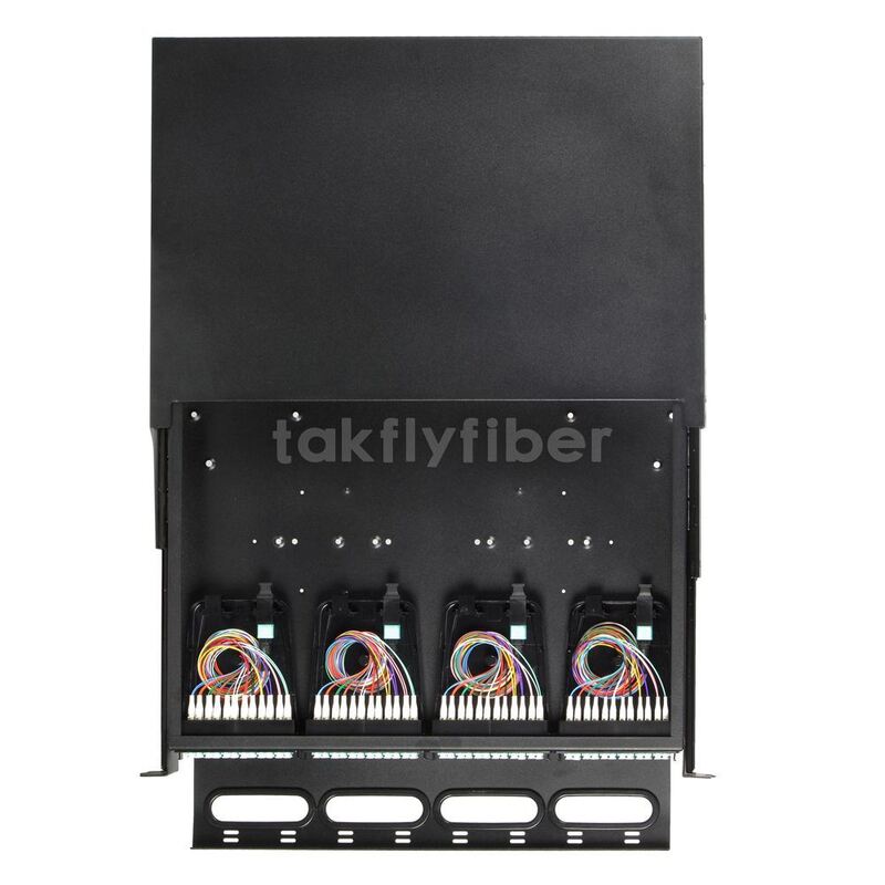 Panel de parches deslizantes Takfly 1U / 2U MTP / MPO de alta densidad de conexión y reproducción a la cinta LC para hasta 192 fibras
