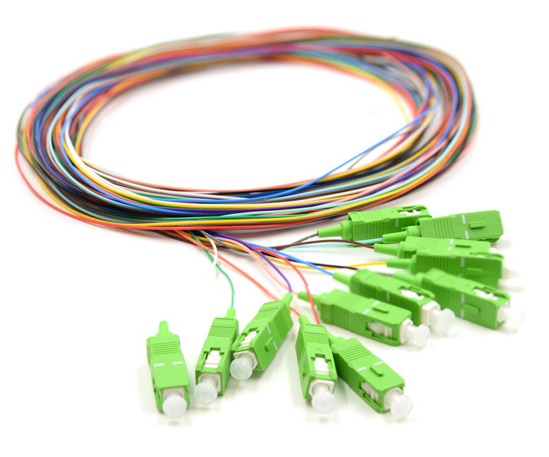 Juego de coletas de fibra óptica SC/APC de 12 colores: codificados por colores para una fácil identificación, un extremo conectorizado, un extremo de fibra desnuda, para cajas de terminación, empalme y conexión de equipos